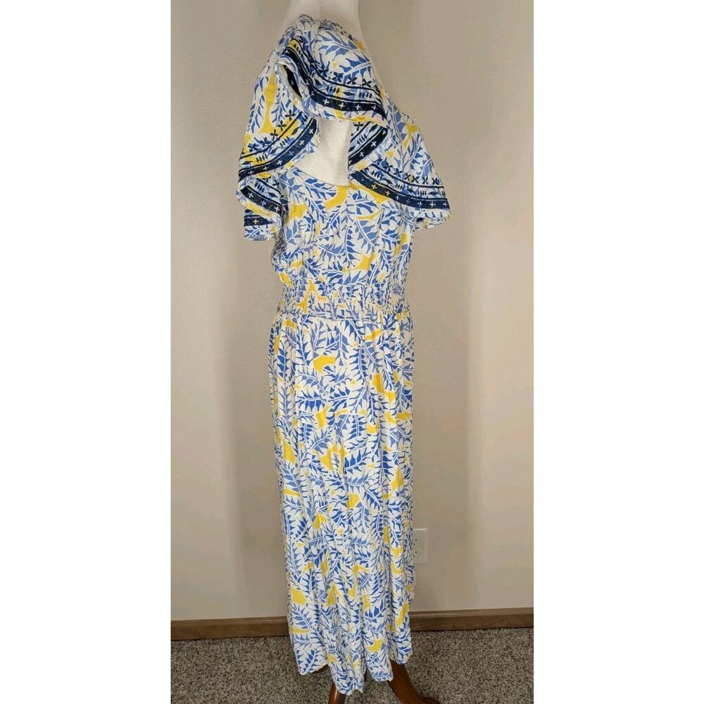 Skies Are Blue Yellow Floral Off The Shoulder Ruffle Midi Dress Size Medium - Picture 7 of 15